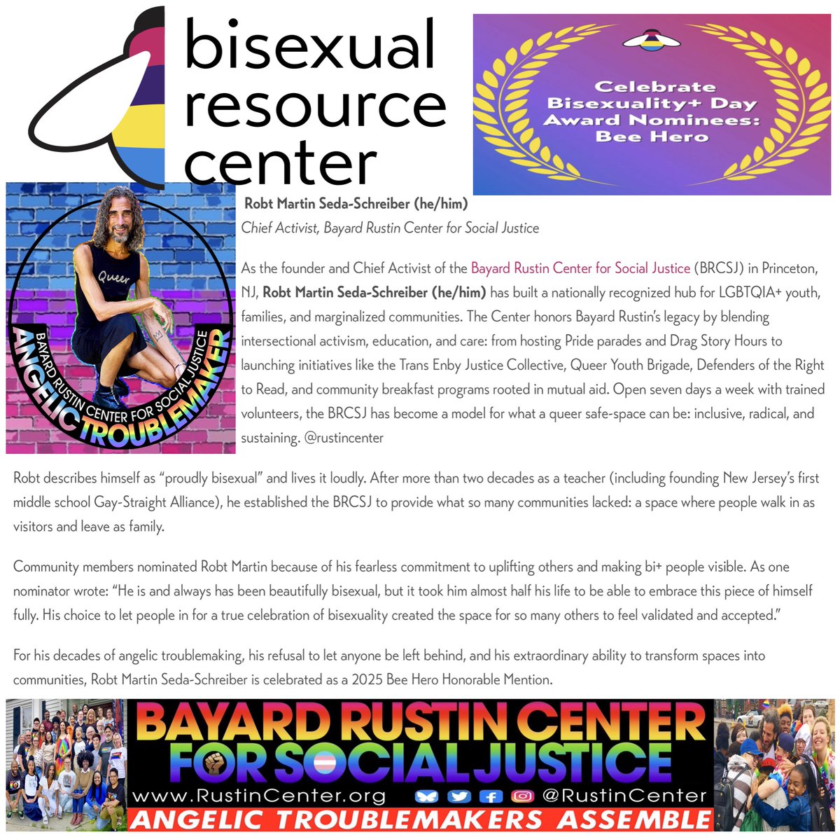 RustinCenter's tweet image. #BiVisibilityDay @RustinCenter PROUD Chief Activist Robt Martin Seda-Schreiber @BRC_Central Bee Hero Honorable Mention
Considerin’ courageous cats in his company it be true honor just to be nominated
Hope inspires folx to live their lives more fully &amp;amp; love each other more openly