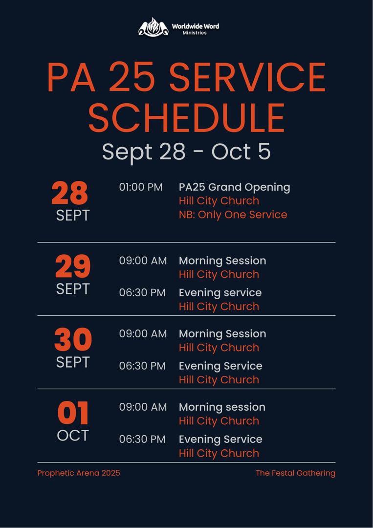 ProphetJAnokye's tweet photo. Lock it in fam β°π₯ PA25 schedule just dropped. From kick-off to the last amen - itβs all gas, no brakes. You in?
#FestalGathering #PA25 #PJA #PropheticArena https://t.co/zOPeCXOkOv