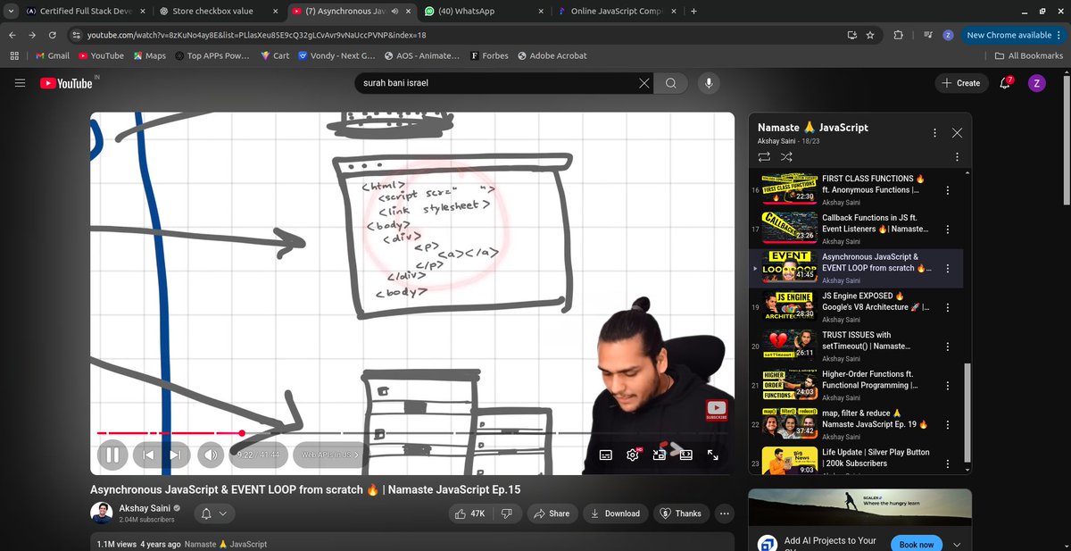 ZaidBadgujar's tweet image. 🔴 Day 83 #100daysofcode
--Practiced React with making
React Form from #freecodecamp
assignment.
--Did Deep dive in functions callback functions
function declaration,statement etc.
--And learned how closures work under the hood
#WebDevelopment #BuildInPublic
#NamasteJavascript