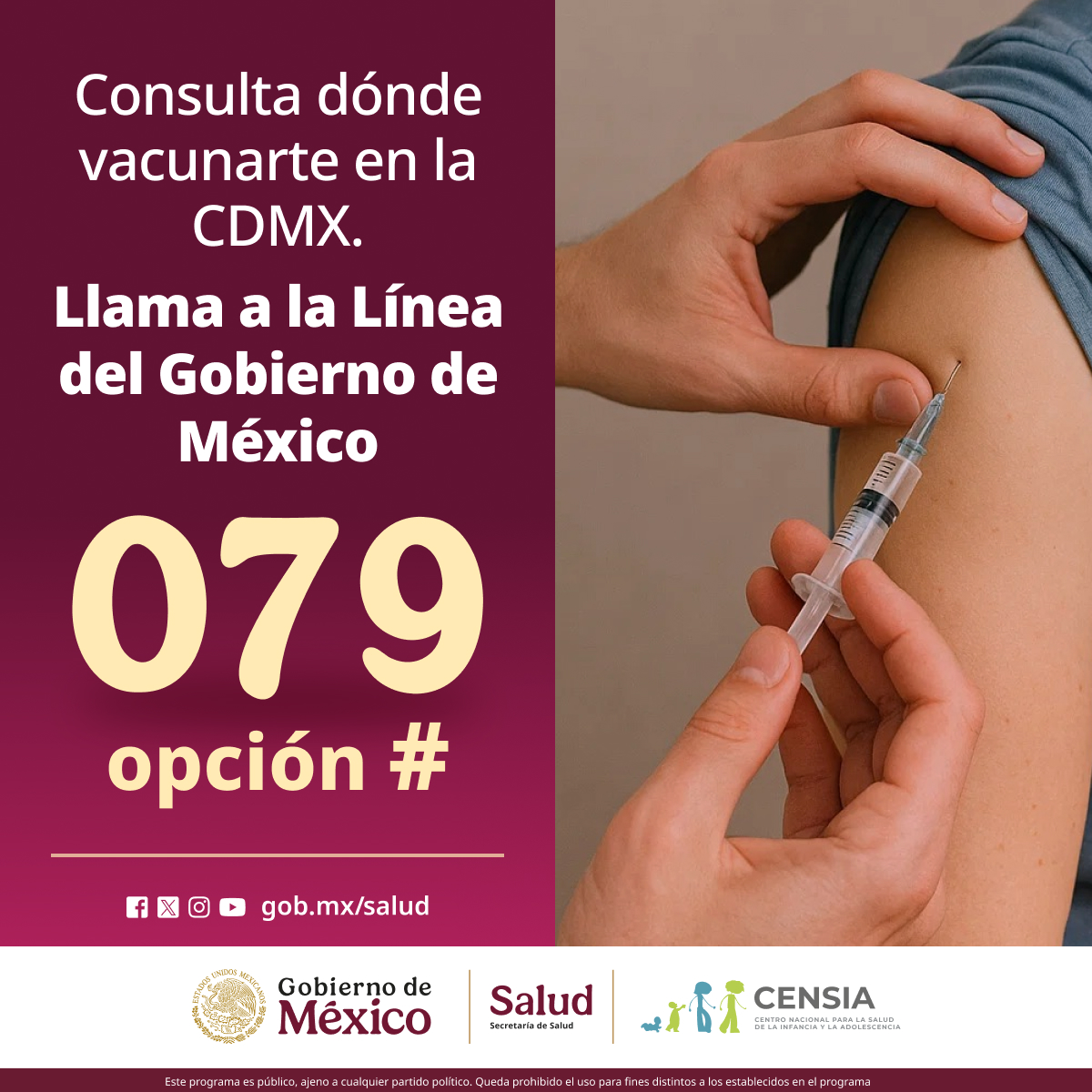 Para vacunarte contra el sarampión en la Ciudad de México, consulta en la Línea del Gobierno de México 0️⃣7️⃣9️⃣, la ubicación de los centros de salud. Recibirás atención personalizada para reforzar tu esquema de vacunación.

La vacuna es gratuita, segura y eficaz para ti y tu