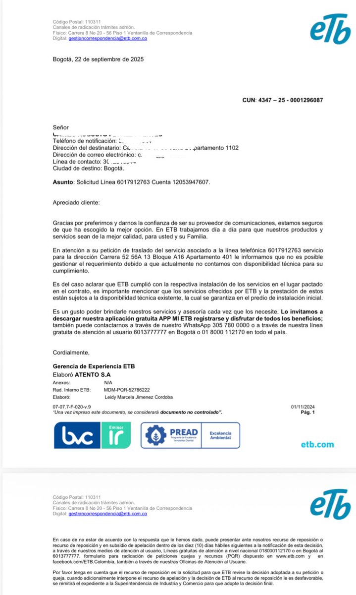Presidente de la @etb <a href="/diegomolanovega/">Diego Molano Vega</a> ésta es una prueba irrefutable, de como ustedes están adelantando una estrategia de marchitar la empresa,  para privatizarla. 
Ese ciudadano que desea el servicio de nuestra empresa pública y que ustedes rechazaron, tenga la certeza que