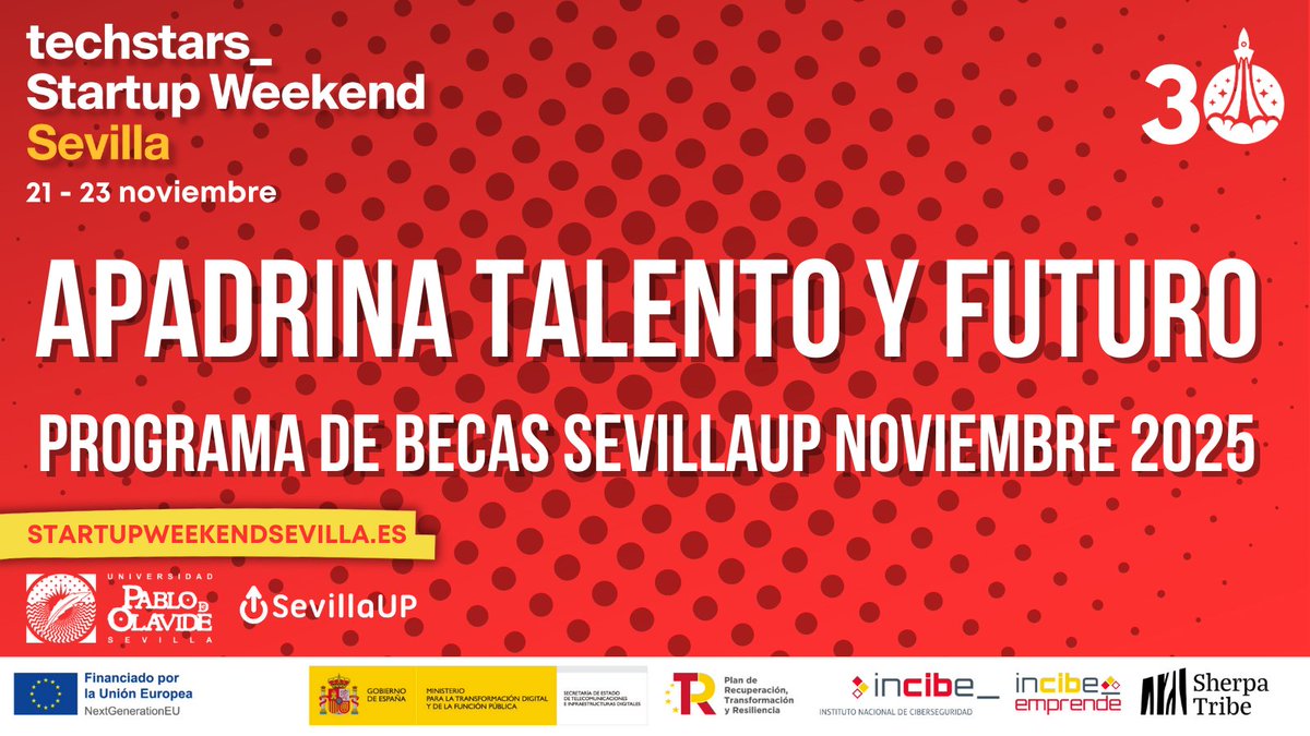 💡 Apadrina el futuro: Programa de Becas #SWSevilla30 🚀

Conecta a profesionales, empresas y emprendedores con jóvenes que quieren vivir por primera vez la experiencia Startup Weekend.

🙌 Tú inspiras. Ellos crean. El futuro lo construimos juntos.
👉 bit.ly/46RBc5S