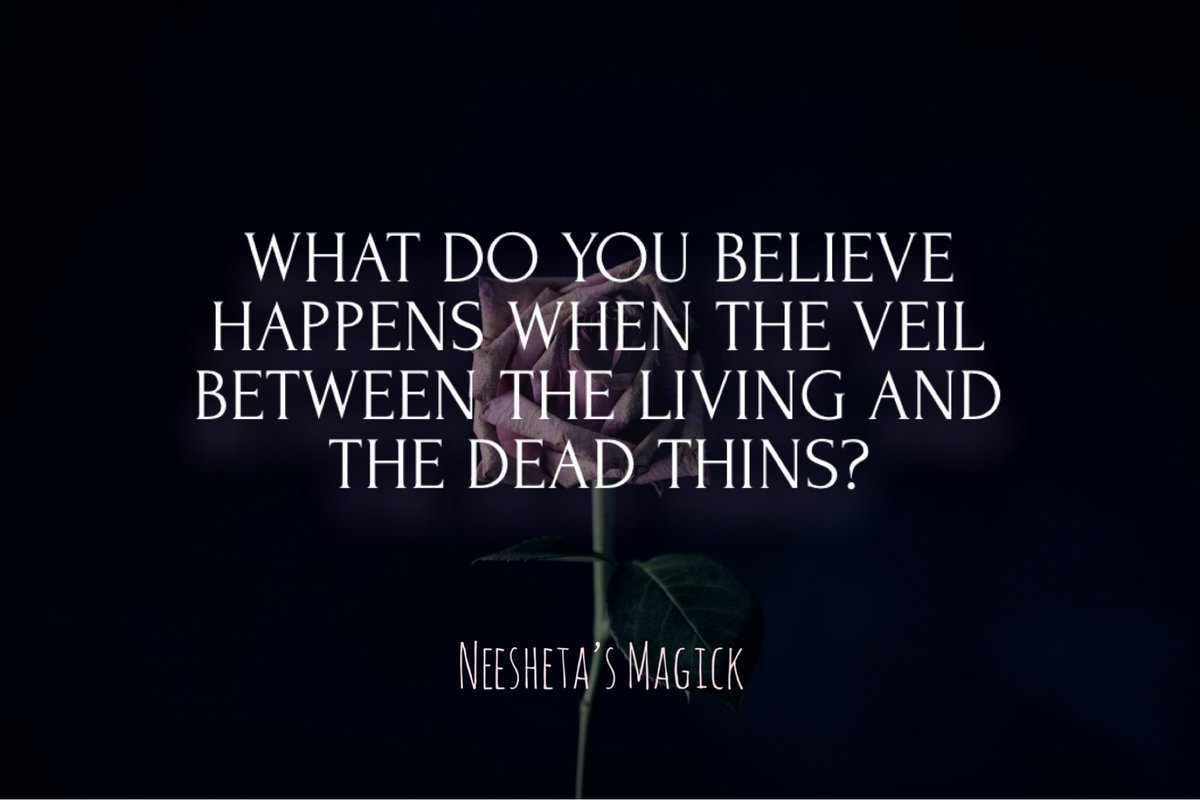 Neesheta's tweet photo. Beyond The Veil thoughts by @neeshetasmagick “What do you believe happens when the veil between the living and the dead thins?” Tonight in The Witches of the Dirt Road Community 🍂🌑
* 
#neeshetasmagick #beyondtheveil #deathdoula #xwitch #deathconversations https://t.co/pNUCJHN3lB