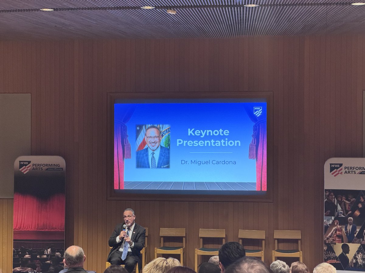 Enjoying the <a href="/NFHS_Org/">NFHS</a> Perf Arts Conference with state &amp; district leaders! Today’s keynote from Dr. Miguel Cardona was a powerful reminder of the importance of arts ed in shaping the future for our students. I’m walking away w/ so many great takeaways I can’t wait to share!