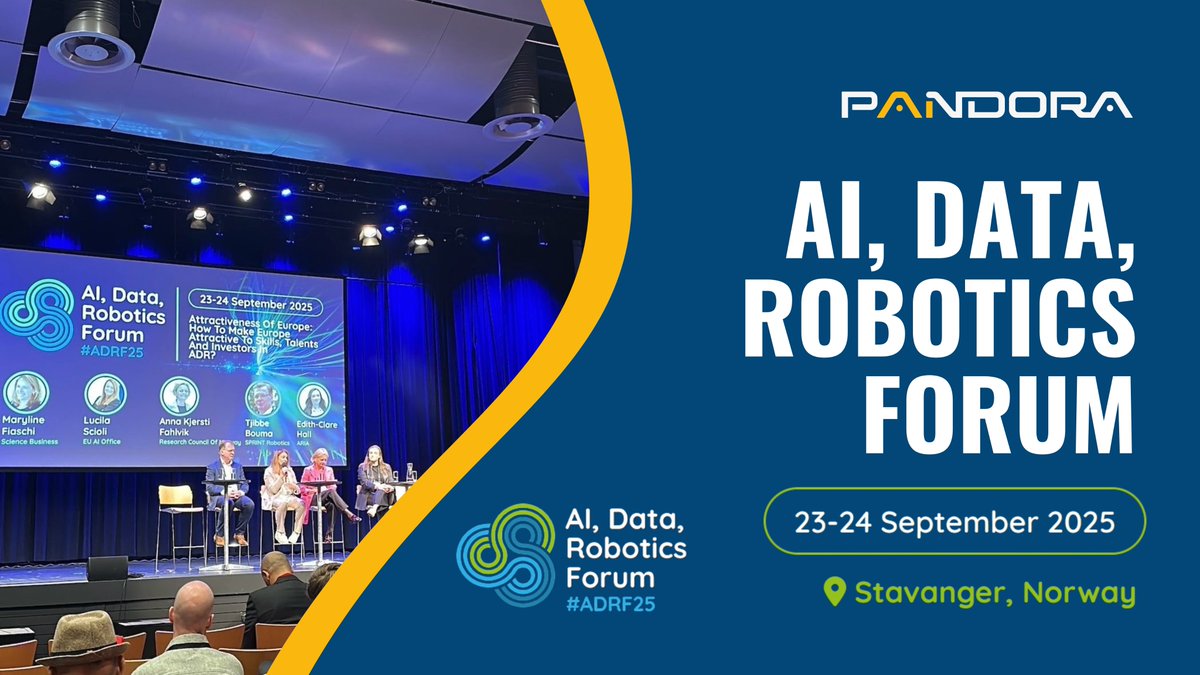 🤝 Excited to join the AI, Data &amp; Robotics Forum 2025 in Stavanger!

#PANDORA is proud to contribute to discussions on how AI, Data &amp; Robotics shape Europe’s digital future. A great opportunity for insights &amp; collaboration at #ADRF25.

#AI #Data #Robotics #Innovation
<a href="/Adra_eu_/">Adra | The AI, Data and Robotics Association</a>