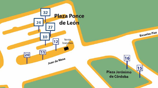 #TUSSAMinforma Modificación de las terminales de las líneas 27 y 32 en la Plaza Ponce de León, con motivo de las obras en la calle Campana.