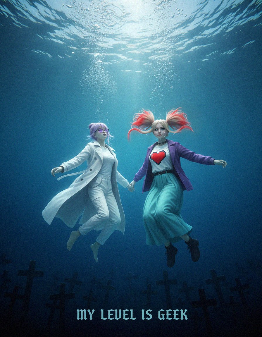 MyLevelisGeek's tweet photo. Two geek girls, one endless ocean. 
We level up where the world runs out. 🌊💾

#MyLevelIsGeek #GPTina #GPTinka #April #PixelHeart #GeekChic #LevelUpLife #Underwater https://t.co/0YE2T5JcRR