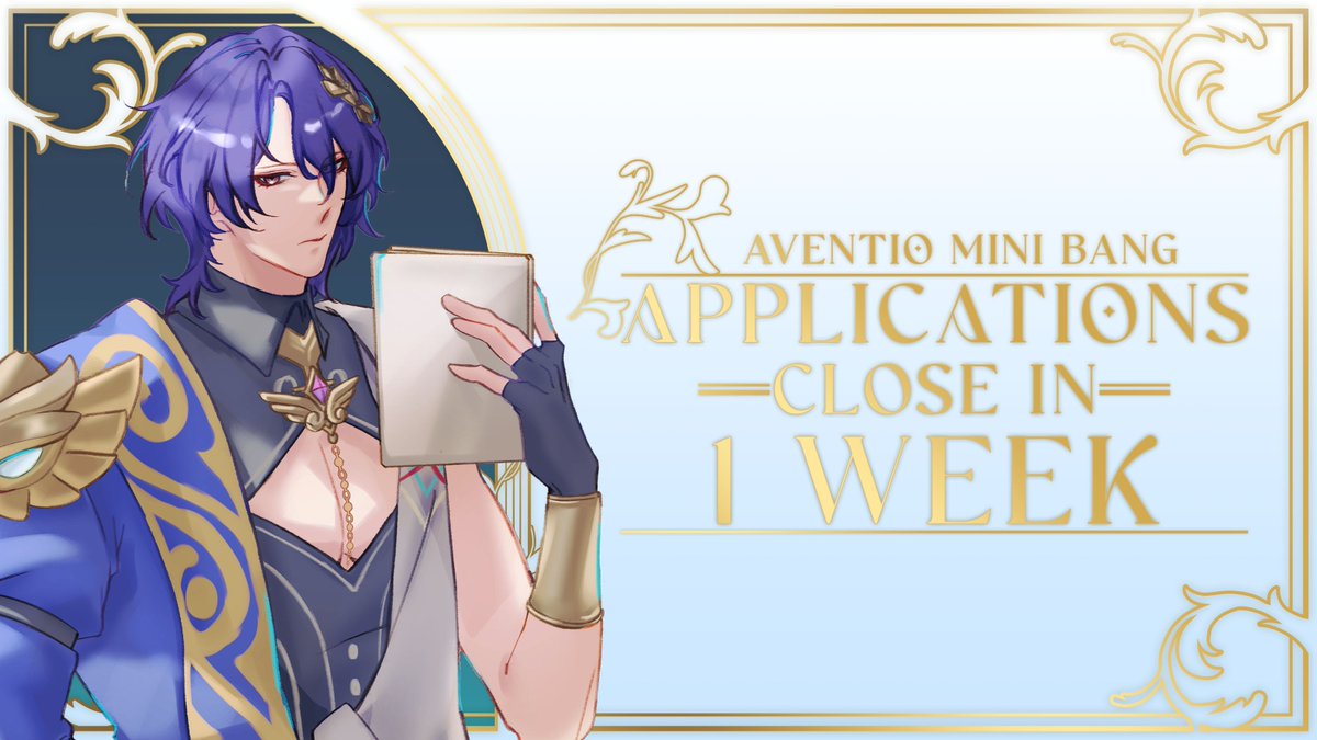 Applications for Aventio Mini Bang close in 2 weeks!

⟡ forms.gle/bvCH8Mz5XCoYV6… ⟡

⟡ More information here: aventiominibang.carrd.co ⟡

#aventio #어벤레이 #砂理 #อเวนเรโช