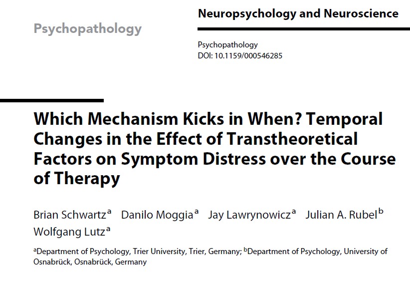 We examined the effects of transtheoretical change factors (incl. interpersonal experiences) over the course of therapy. Effects diminish over time, but this decrease is associated with better outcomes. With <a href="/LutzPsychRes/">Wolfgang Lutz</a> <a href="/julian_rubel/">Julian Rubel</a> <a href="/psiconstructiva/">Danilo Moggia, Ph.D.</a> 

karger.com/psp/article-ab…