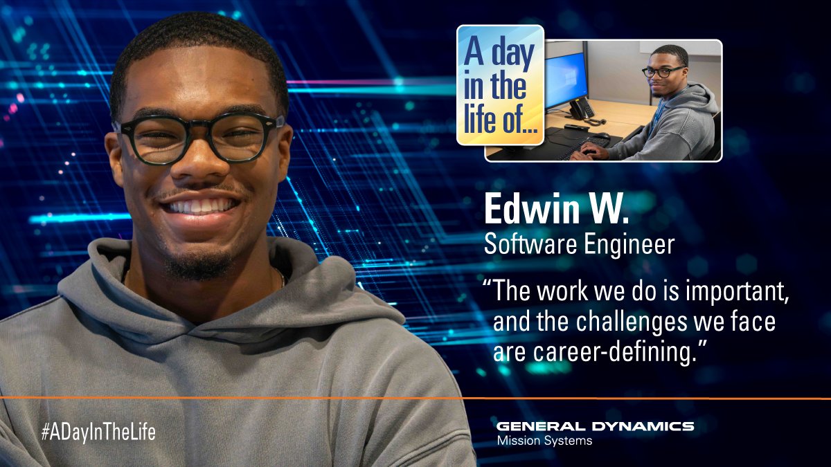 GDMS's tweet image. #SoftwareEngineer | #ADayInTheLife | &quot;The work we do is important and the challenges we face are career-defining,&quot; said Edwin a software engineer at General Dynamics Mission Systems. &quot;I often reach out to my teammates for insights or advice. Collaboration is key in our field,&quot; he…