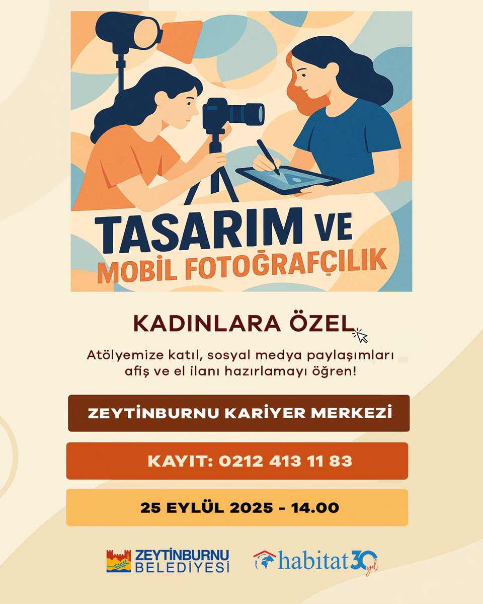Zeytinburnulu kadınlar bu eğitimleri sevdi, devam:)

24 Eylül Çarşamba - 14.00

🧑‍💼 Dijital Okuryazarlık ve Kariyer Planlama

25 Eylül Perşembe - 14.00

🤳 Tasarım ve Mobil Fotoğrafçılık 

Hepinizi bekliyoruz sevgili hanımlar.

☎️ (0212) 413 11 83

<a href="/Zbkariyermrkz/">Zeytinburnu Kariyer Merkezi</a>