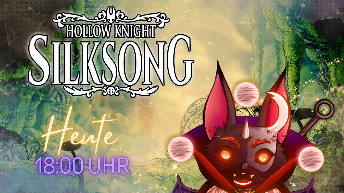 Scholyhock's tweet photo. So, der Flughund hat jetzt wirklich lange genug gewartet!
War schwierig, aber es wird Zeit, sich den zweiten Teil der Maske zu verdienen!

Wir starten heute endlich mit Silksong!
Wenn ihr dabei sein wollt, sehen wir uns um 18:00 Uhr auf der lila Plattform! ⚈ ̫ ⚈ https://t.co/I1yxGlPw1L