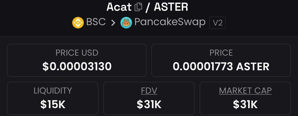 We all know #BNB is buzzing with $aster breaking ath to ath
There's a runner $Acat low market cap
Do well to buy with $aster 

0x7Ba80F0457bce712bE259f95DAFdc7Dd02014444