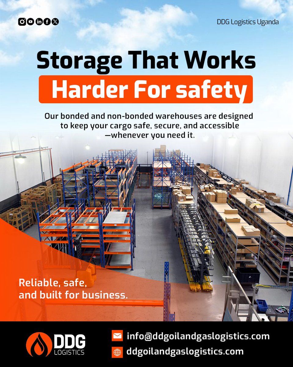 DDGLogistics's tweet image. Reliable, safe, and built for business. ✅ 

At @DDGLogistics  Uganda, we provide storage that works harder for safety, ensuring your cargo is always protected. Partner with us for peace of mind.

#LogisticsPartner #StorageSolutions #UgandaLogistics #DDGLogistics #Logistics