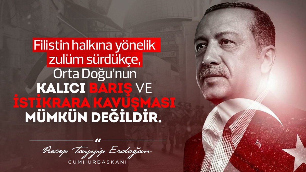 Cumhurbaşkanımız Recep Tayyip Erdoğan:

"Filistin halkına yönelik zulüm sürdükçe, Ortadoğu'nun kalıcı barış ve istikrara kavuşması mümkün değildir."

#PalestinesVoiceErdogan