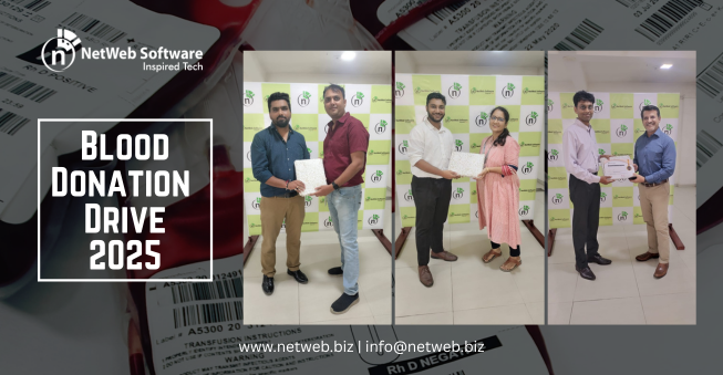 netwebsoftware's tweet image. The Blood Donation Drive 2025 united employees, families, and friends for a cause beyond ourselves—saving lives. 🩸 Every drop made a difference. 💙 Grateful to all donors and volunteers for their support. 👉 Full story: bit.ly/4mFLn2o #NetWebCares