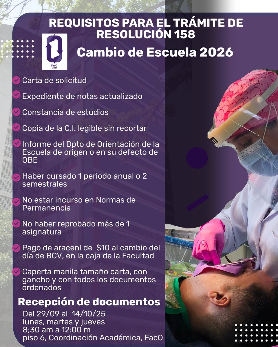 Información importante para interesados en cambio de carrera.

#UCV #Odontologia