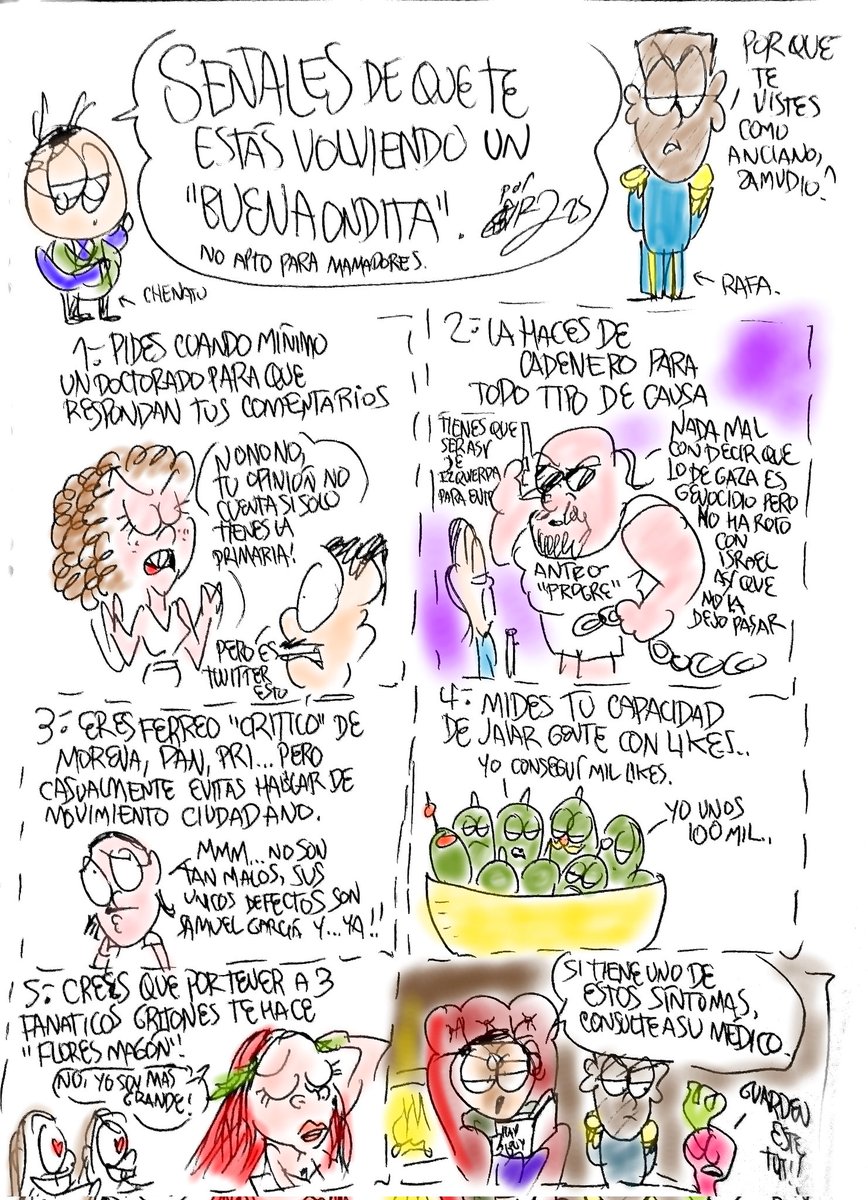 SEÑALES DE QUE TE ESTÁS VOLVIENDO "BUENAONDITA":
Te gusta el protagonismo? La superioridad moral e intelectual? Cuidado, puede que te estés volviendo "buenaondita" (o naranjita)
#chenatosfera #HumorMexicano #PoliticoMx #FreePalestine #movimientoCiudadano 
<a href="/AxPz86/">Alex</a> <a href="/Prolector_/">Roberto, el Resentido.</a>