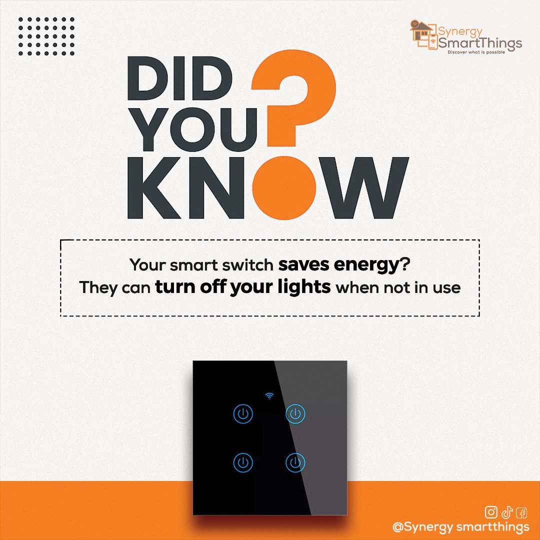SmartThingsNG's tweet image. *”Did you know your smart switch helps you save energy? 💡💻*

With a smart switch, you can:

✨ *Control lights remotely*: Turn off lights you forgot to switch off while you’re away from home, saving energy and reducing your utility bills.