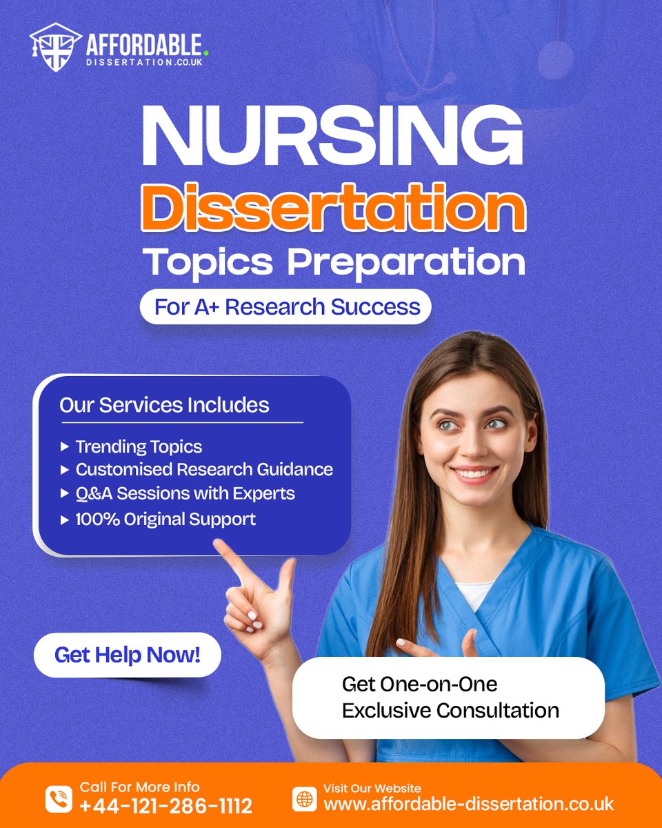 AffDissertation's tweet image. 👩⚕️ Nursing dissertation stressing you out? Choosing the right topic is step one.
Get trending ideas, 1:1 guidance with experts & fully customised support, 100% original & clear.
🚀 Book your consultation today!
Contact us: +44-121-286-1112
website: affordable-dissertation.co.uk
