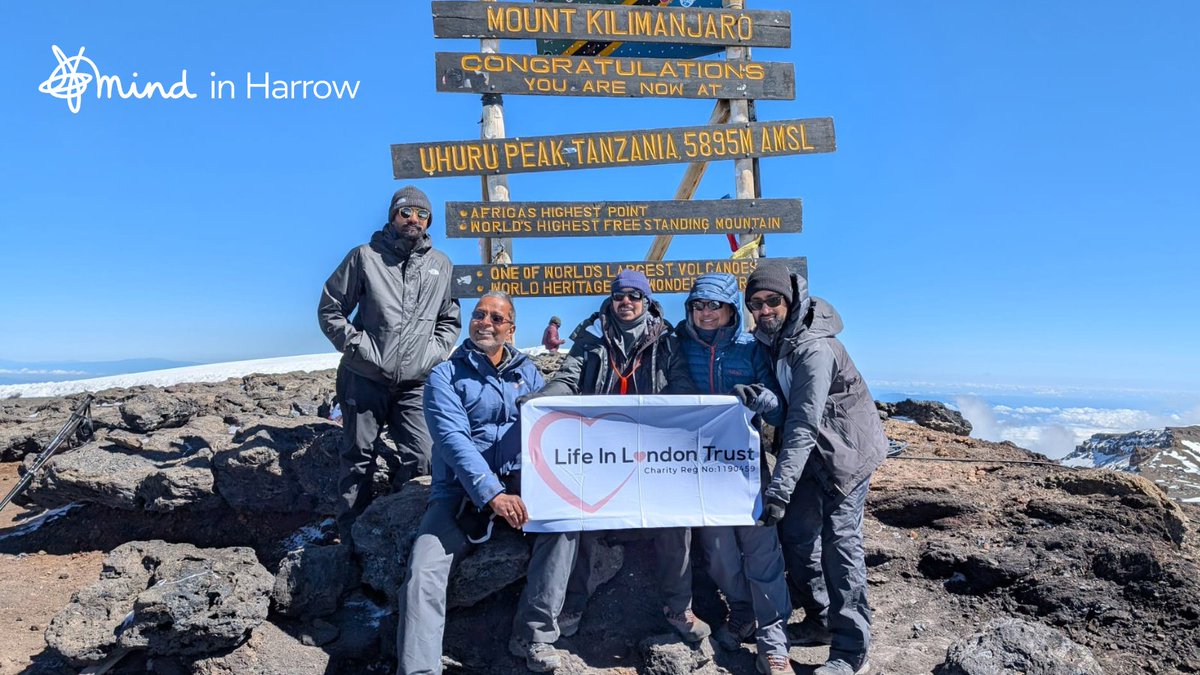 Huge congratulations to the 8 from Life in London Trust who climbed Kilimanjaro, raising £7,000 for Mind in Harrow 💙

As Reena Kalia said: “It’s all about being human together.”

Your support means no one in Harrow faces a mental health problem alone. 🌍👏