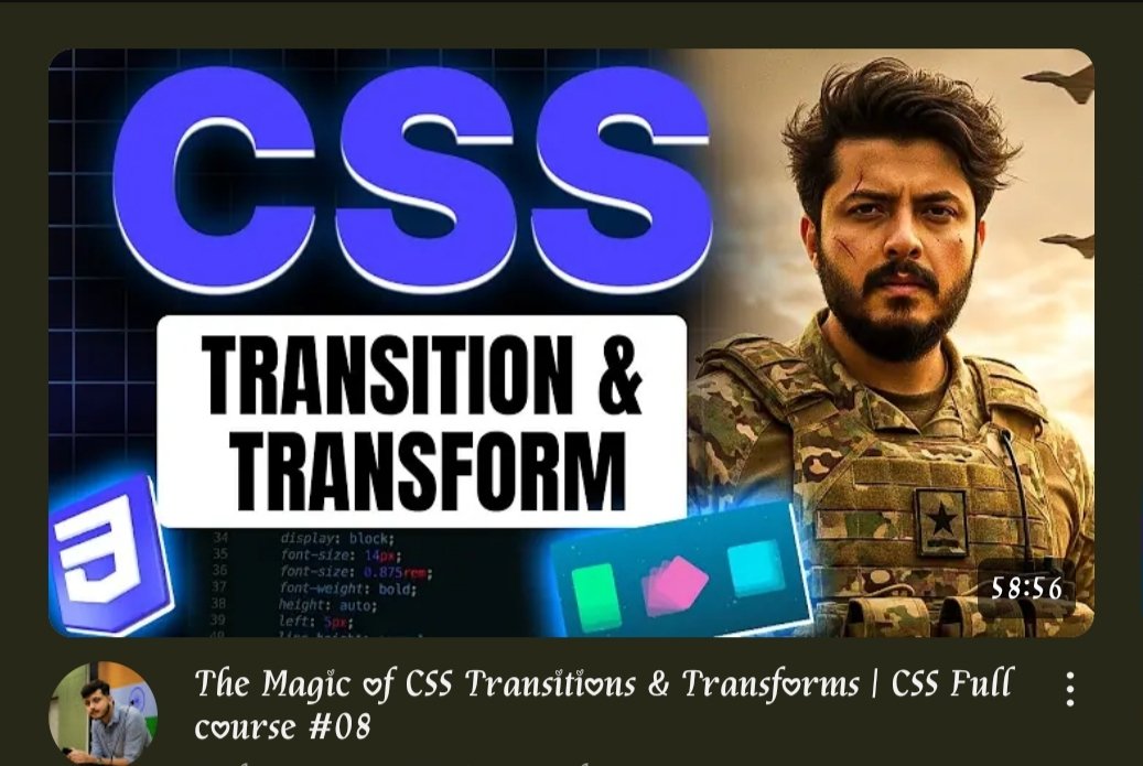 Palakburman77's tweet image. Day 14 – Web Dev 🚀
Learned CSS Transitions & Transforms ✨
✔️ Transition shorthand + properties
✔️ Transition vs Animation
✔️ Transform Properties
✔️ Continuous rotation 🔄
✔️ Perspective for 3D 🎯
Both makes the overall UI smoother and more interactive💫
#css #WebDevelopement