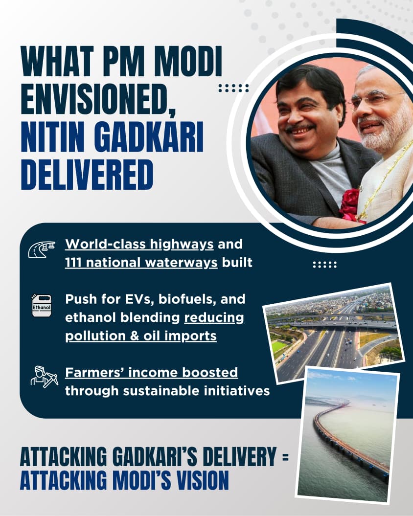 नितिन गडकरी ने समय को GDP में बदला। दिल्ली–मेरठ, समृद्धि महामार्ग ने सफ़र आधा कर दिया, लॉजिस्टिक्स लागत घटी, यात्रा भरोसेमंद हुई। जब मंत्री डेडलाइन को वादा मानते हैं, तब असली विकास होता है।