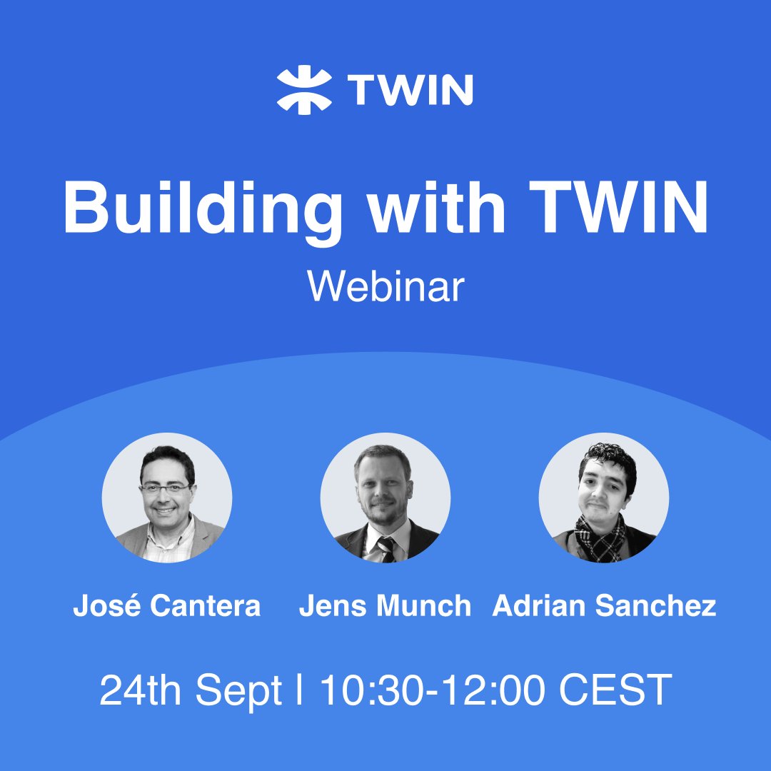 TWINGlobalOrg's tweet image. ⏳ It’s tomorrow!

Join the TWIN Technical Webinar to see how TWIN is shaping the future of digital trade. 🌍

Topics: Architecture, 3-party doc sharing, Digital Product Passports, Playground &amp;amp; Connector Apps.

📅 Sept 24 | ⏰ 10:30–12:00 CEST
🔗 luma.com/jnjr4qbc