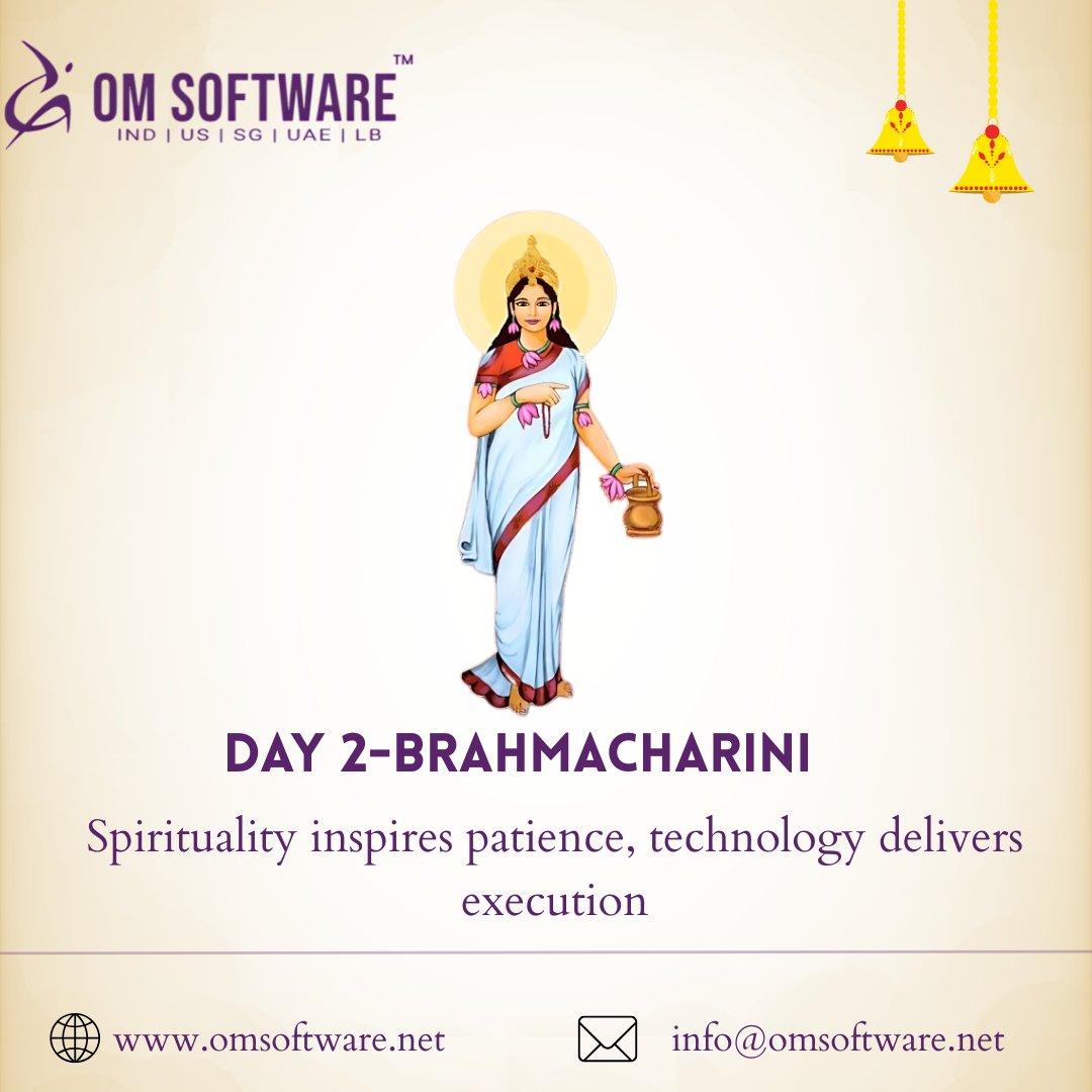 omsoftware's tweet image. Day 2 of #Navratri 🙏 Honoring Goddess Brahmacharini, the symbol of discipline &amp;amp; devotion. ✨ In tech, focus in coding, testing &amp;amp; execution leads to flawless innovation. 💻