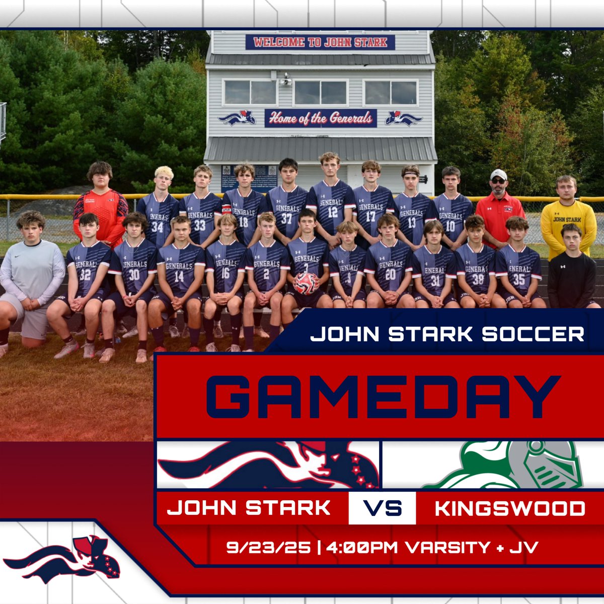 ⚽️ MATCH DAY!

The John Stark Boys Soccer team takes on the Kingswood Knights at 4:00 PM — Varsity &amp; JV

📍 Home Field Advantage
Let’s pack the sidelines &amp; show your support for JSR Soccer!