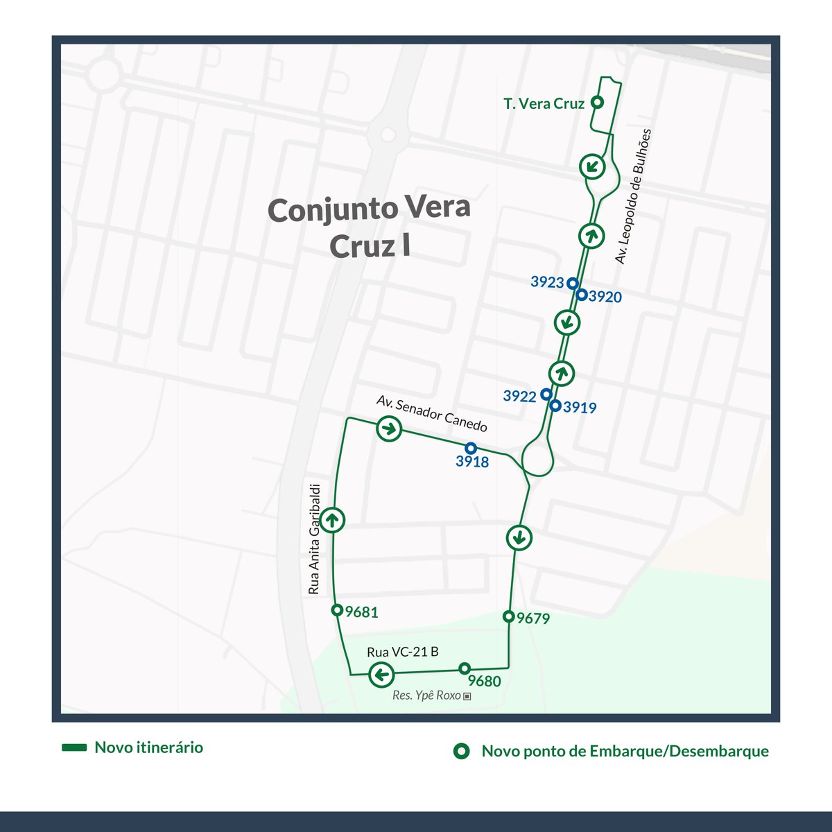 ATENÇÃO CLIENTES!
NOVA LINHA 147 - TERMINAL VERA CRUZ RESIDENCIAL YPÊ

A partir do dia 24/09/25, quarta-feira, a nova linha 147 irá atender o Residencial Ypê.

Confira no mapa o trajeto.
