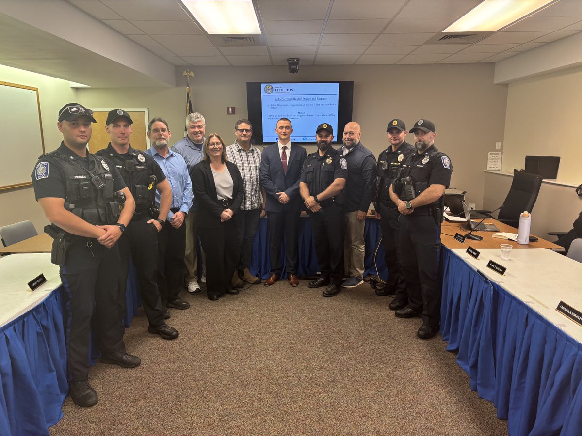 Last night, the Littleton Police Department proudly presented Thomas “TJ” Farr to the Select Board to be appointed as our newest Police Officer! 
Please join us in welcoming Officer Farr to our community! #policeofficer #LittletonMA