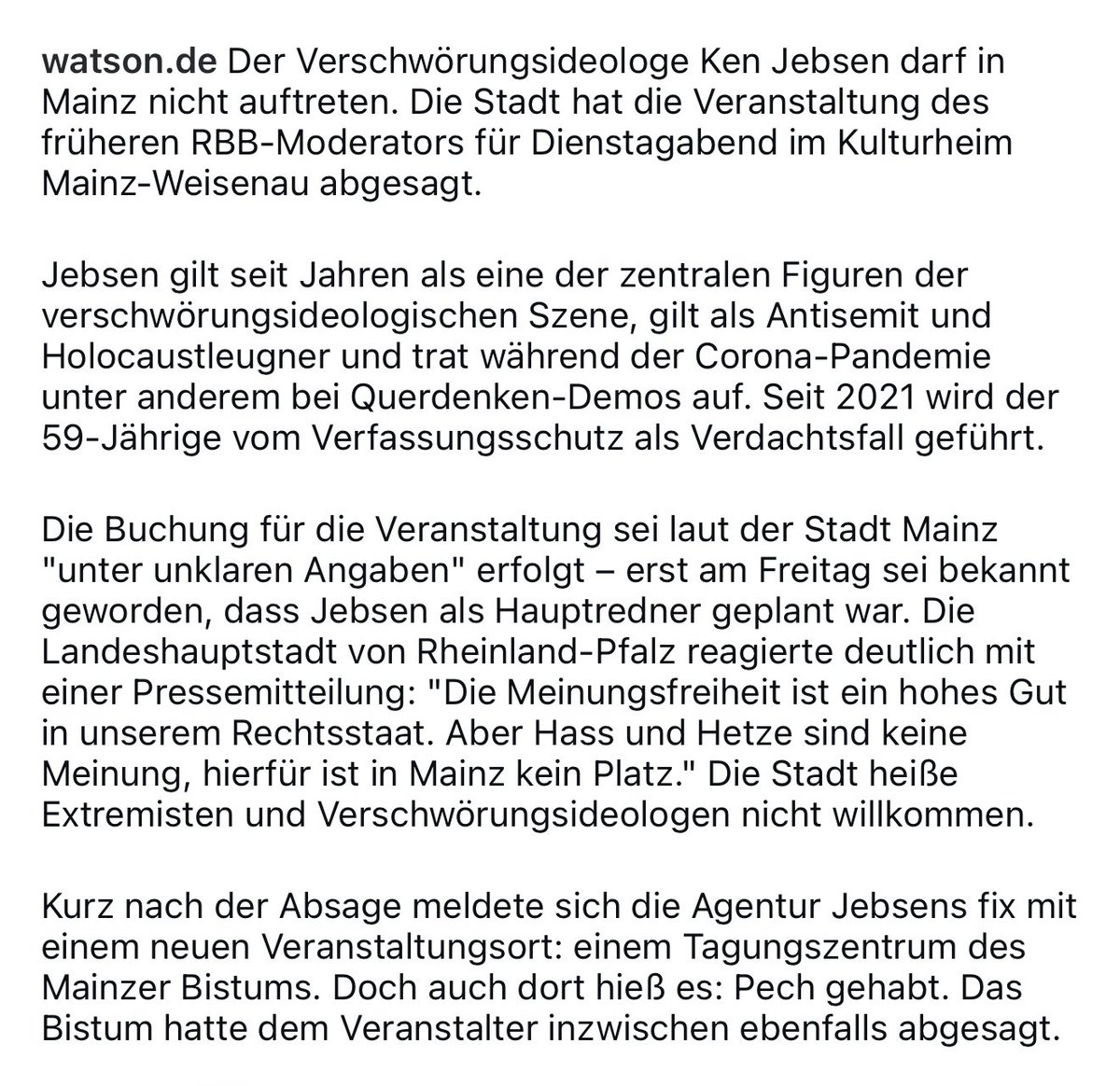 Stadt und Kirche stellen einstigem Corona-Schwurbler keine Räume: Verschwörungsideologe Ken Jebsen darf in Mainz nicht auftreten