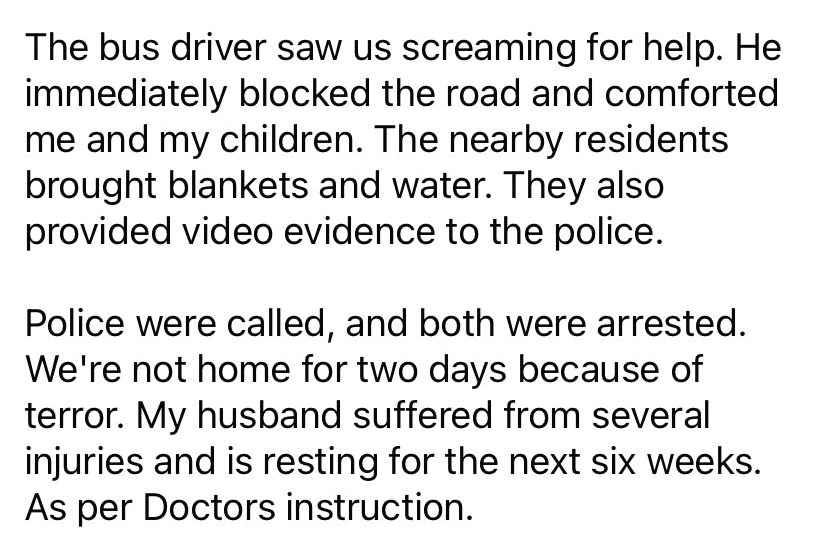 Bushra1Shaikh's tweet photo. A Muslim couple have been violently assaulted in a vicious Islamophobic hate attack in Wandsworth, in front of their children. The father was  dragged out of their car and beaten with rods. https://t.co/NWBbn5xWBr