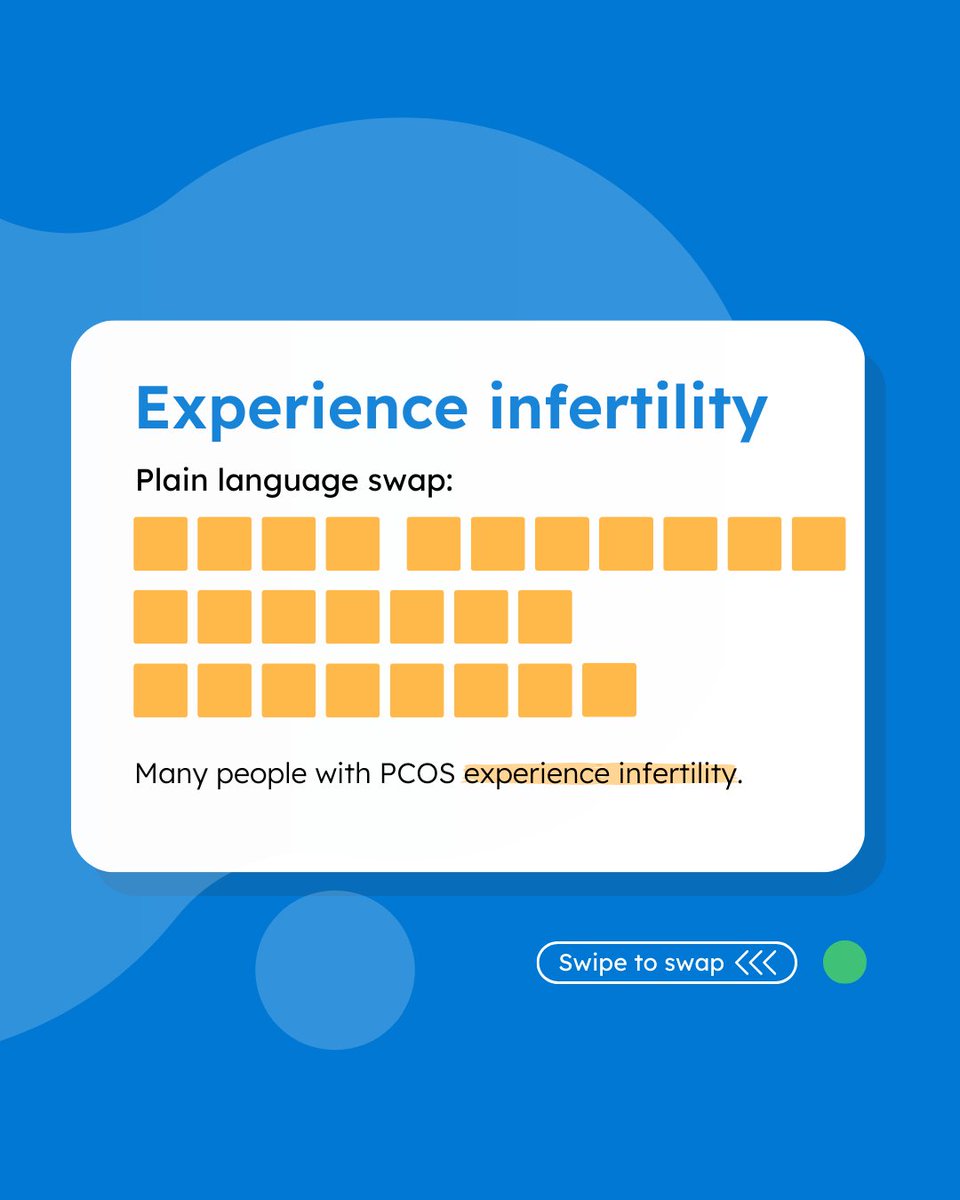 HealthLitMedia's tweet image. 💜 September is #PCOSAwareness Month. Swipe for a #PlainLanguageWordSwap that helps make medical jargon easier to understand. #HealthLiteracy