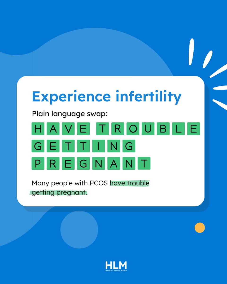 HealthLitMedia's tweet image. 💜 September is #PCOSAwareness Month. Swipe for a #PlainLanguageWordSwap that helps make medical jargon easier to understand. #HealthLiteracy