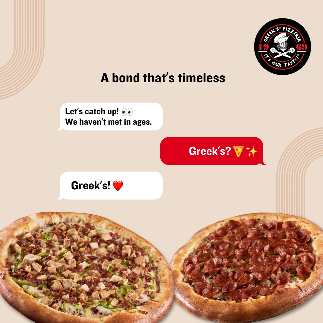 greekspizzeria's tweet image. Some bonds never expire, just like our Greek’s hangouts! ❤️🌟

#GreeksPizzeria #ItsOurTaste #PizzaPerfection #FriendsAndFlavors #TimelessCrew #TimelessBonds