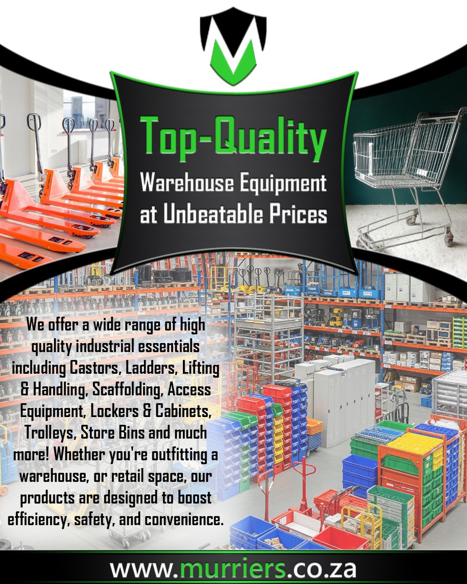 🏗️ Is your warehouse operating at its absolute peak? ⚡Why choose between quality and cost? With Murriers, you get both. Let's build a more efficient space, together.
🌐 Explore our full range online: murriers.co.za
#WarehouseEfficiency #MaterialHandling #Logistics