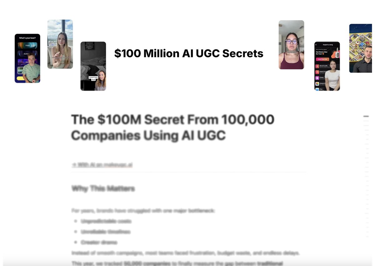 some brands making $100M/year use AI UGC

I’ve talked to more than 5 of them

all the secrets that differentiate useless ads to successful ads

they’re in the notion guide I’ve just created

rt + comment “100m” and Ill send it over
(follow for dm)