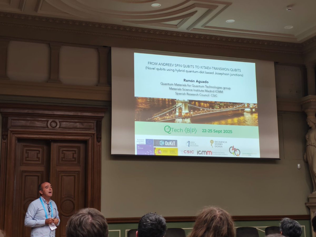We continue at QTech-BP Conference in Budapest! Today is Ramón Aguado's turn <a href="/AguadoQuantum/">Ramon Aguado</a>, who is speaking about the path "from Andreev spin qubits to Kitaev-Transmon qubits". A very nice talk in the SupraHybrids Workshop <a href="/icmm_csic/">Instituto de Ciencia de Materiales Madrid - CSIC</a> <a href="/CSIC/">CSIC</a> <a href="/GEFES_RSEF/">GEFES RSEF</a>