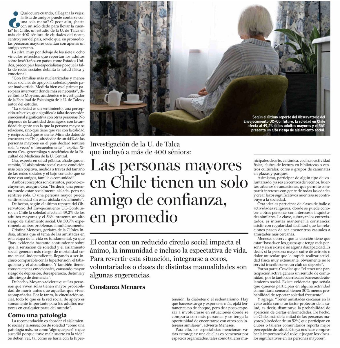 Universidad Central de Chile (@ucentral_cl) on Twitter photo Nuestra académica de la <a href="/FamedsaUCentral/">Fac. de Medicina y Ciencias de la Salud U. Central</a> , Ximena Cea, explicó en Diario El Mercurio cómo las amistades impactan positivamente en la salud mental de los adultos mayores.
Porque envejecer con compañía, risas y cariño hace toda la diferencia. 🫂 Nuestra académica de la <a href="/FamedsaUCentral/">Fac. de Medicina y Ciencias de la Salud U. Central</a> , Ximena Cea, explicó en Diario El Mercurio cómo las amistades impactan positivamente en la salud mental de los adultos mayores.
Porque envejecer con compañía, risas y cariño hace toda la diferencia. 🫂