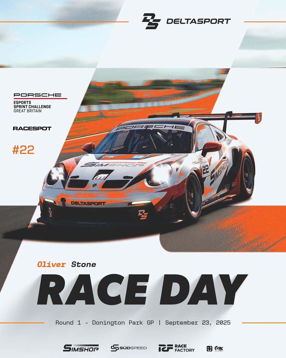 ⚡️IT’S TIME ⚡️ Oliver Stone + the #22 Porsche are locked in for Round 1 at Donington Park GP! The grind starts NOW. Sept 23 |  RaceSpot  #DeltaSport | #PESCGB | #Simracing