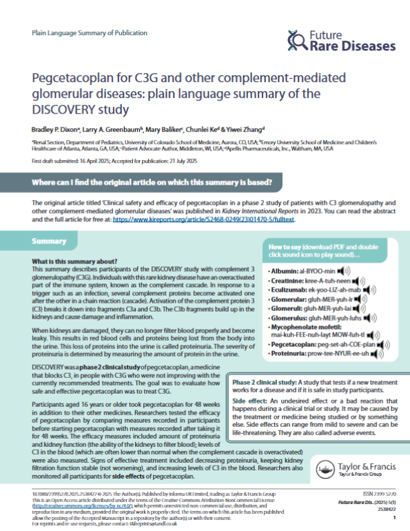PlainLangSumm's tweet image. In the DISCOVERY study, patients with C3G received pegcetacoplan for 48 weeks. Pegcetacoplan blocked the complement cascade, improved proteinuria, and stabilized kidney function.
hubs.ly/Q03GWqlG0

#PlainLanguageSummary