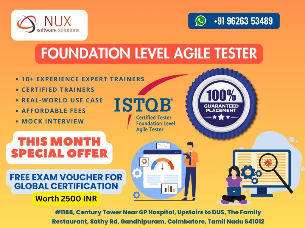 NuxSoftware's tweet image. 🚀 Become an ISTQB Certified Agile Tester! Join our Foundation Level Agile Tester training in Coimbatore. Learn Agile testing, TDD, ATDD &amp;amp; more.
#ISTQB #AgileTesting #QA #Coimbatore #Scrum #Kanban