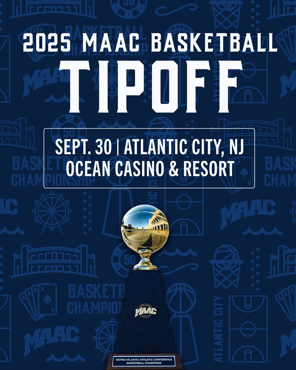 #MAACHoops (@maachoops) on Twitter photo We are officially 1️⃣ week away from the 2025 MAAC Basketball Tipoff at Ocean Casino and Resort in Atlantic City, NJ!
📰: bit.ly/47SbVtr
🧑💻: maacsports.com/feature/2025ti…
📺 (ESPN+): bit.ly/4nj4h00
#MAACHoops We are officially 1️⃣ week away from the 2025 MAAC Basketball Tipoff at Ocean Casino and Resort in Atlantic City, NJ!
📰: bit.ly/47SbVtr
🧑💻: maacsports.com/feature/2025ti…
📺 (ESPN+): bit.ly/4nj4h00
#MAACHoops