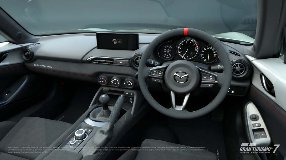 #GT7
MAZDA SPIRIT RACING ROADSTER 12R (ND) '25
スーパー耐久シリーズ参戦で得られたノウハウを元に開発されたスペシャルモデル。
エンジンはロードスター RF用の2Lユニット(PE-VPR[RS])をベースに200PSまでチューニング、足回りも特別仕様。
実車の予約受付開始前に先行体験してみましょう