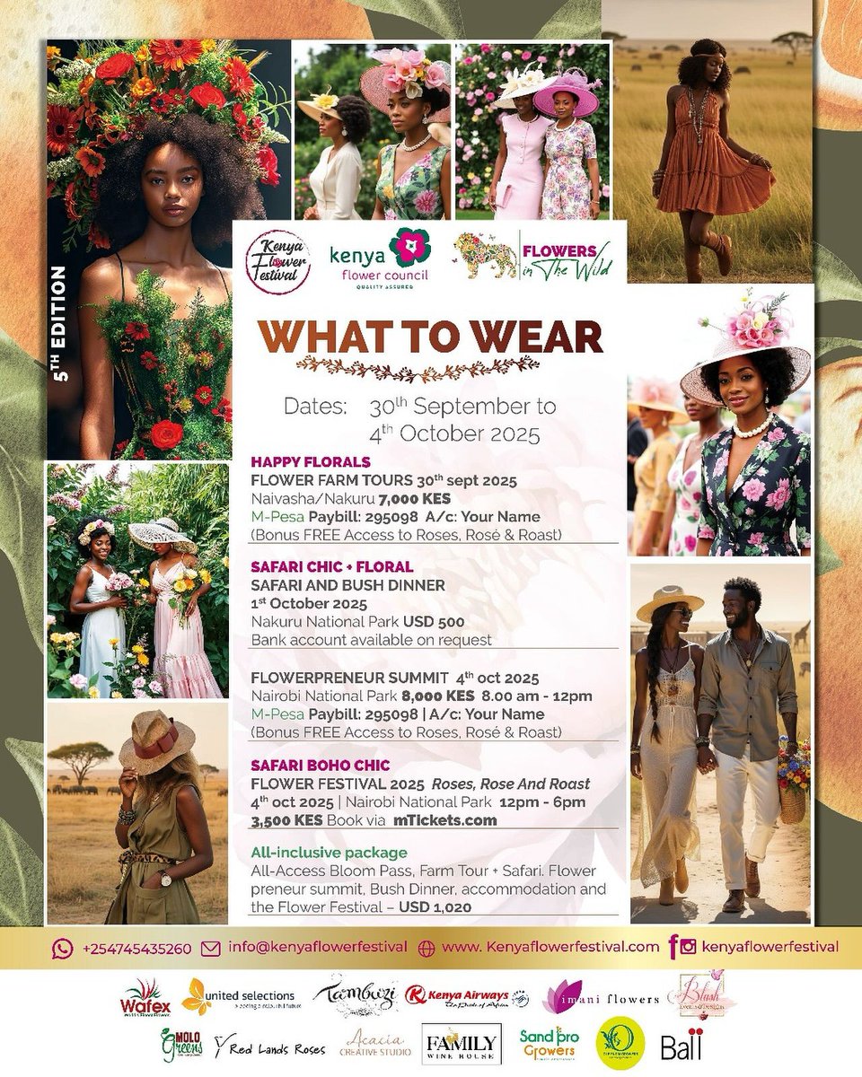 🌸 ONLY 7 DAYS TO GO! 🌸
The countdown to the most vibrant and floral event of the year is ON! Get ready for an unforgettable experience at the #KenyaFlowerFestival 2025.
#SpecialOffer! Secure your Saturday tickets for 500bob less on #FlashsaleFridays
shop.mtickets.com/event/flower-f…