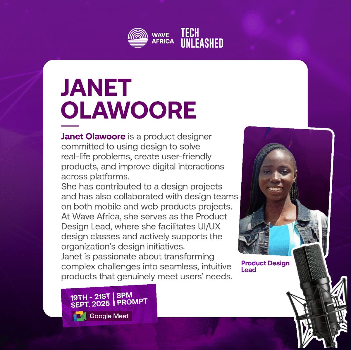 waveafrica247's tweet image. Day 3 of #TechUnleashed kicks off tonight! 
Join Janet Olawoore, Product Design Lead at Wave Africa, as she breaks down how design solves real-world problems.  
🕗 8PM | Google Meet  
Let’s talk UI/UX, clarity, & impact.  
#WaveAfrica #DesignForImpact #WomenInTech #UIUXMatters