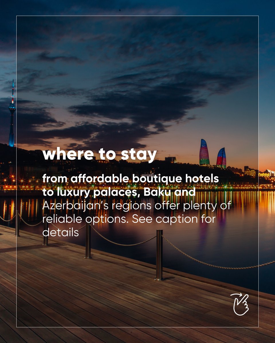 ExperienceAZE's tweet image. 🚕 Get Around: Yango, Uber, and Bolt are the easiest way to catch a ride. They’re reliable, affordable, and save you the hassle of negotiating with street taxis. For easy travel to regions, hop on a train with @ azerbaycandemiryollari — the scenic way to explore beyond Baku.
🏨…