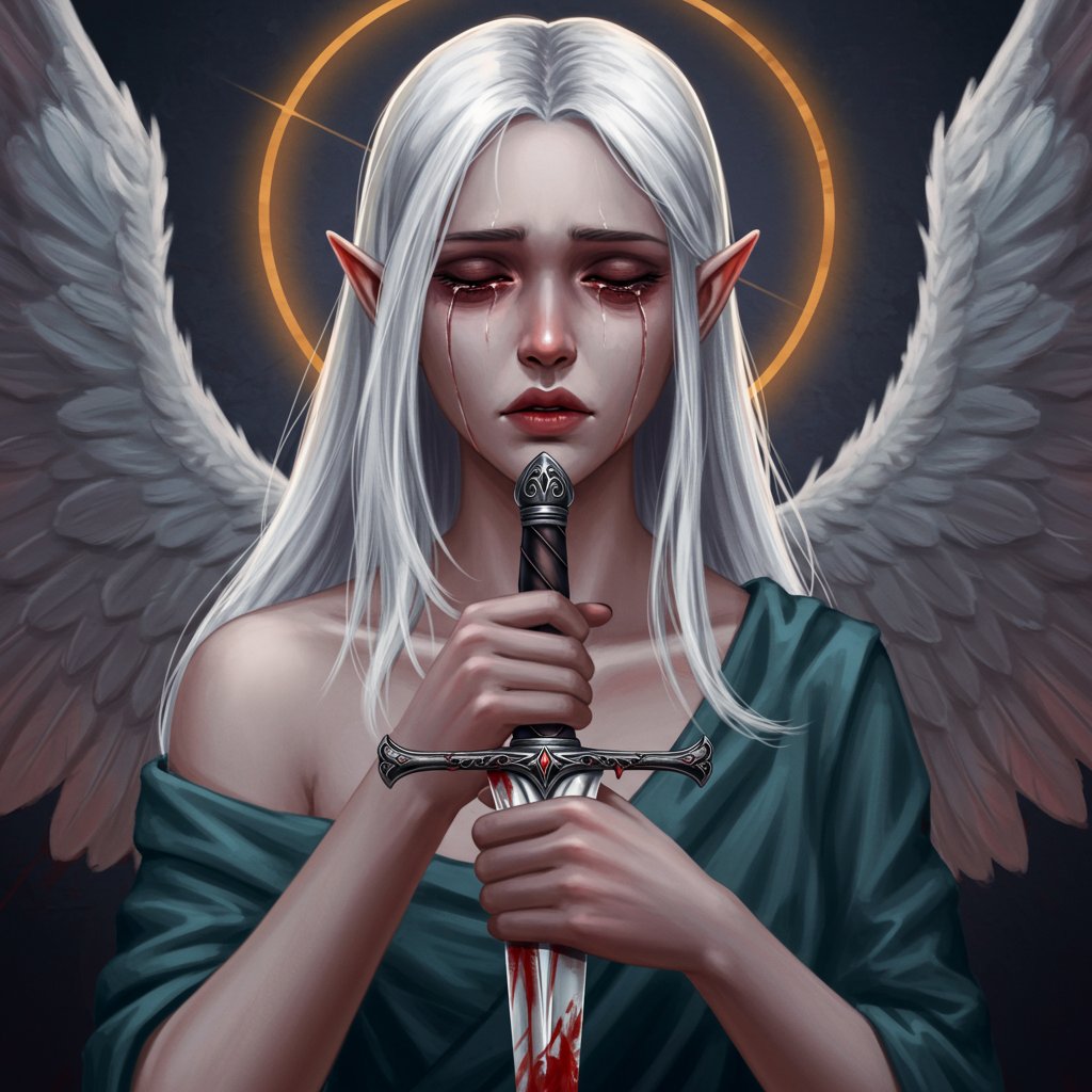 niinaa_art's tweet image. Sorrowblade

She holds a sacred blade, not to fight… but to mourn.
Tears fall like prayers, her silence echoes sacrifice.